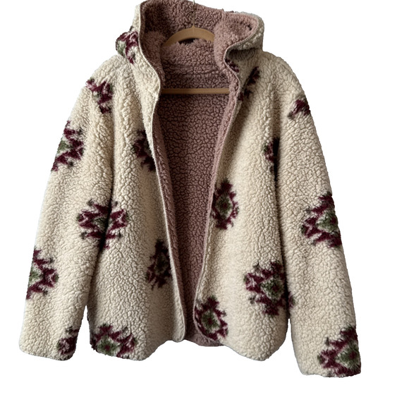 Love Tree The Soft Life Reversible Sherpa Hooded Jacket Womens S Cottagecore - Picture 1 of 11